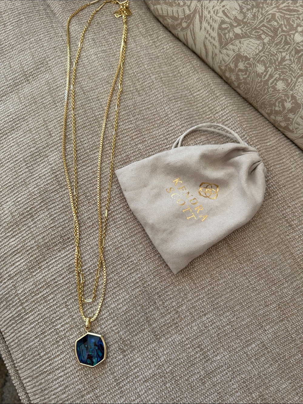 Kendra Scott Gold Layered Necklace with Blue Abalone Hexagon Pendant